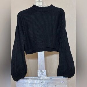 Black Ribbed Knit Sweater Top
